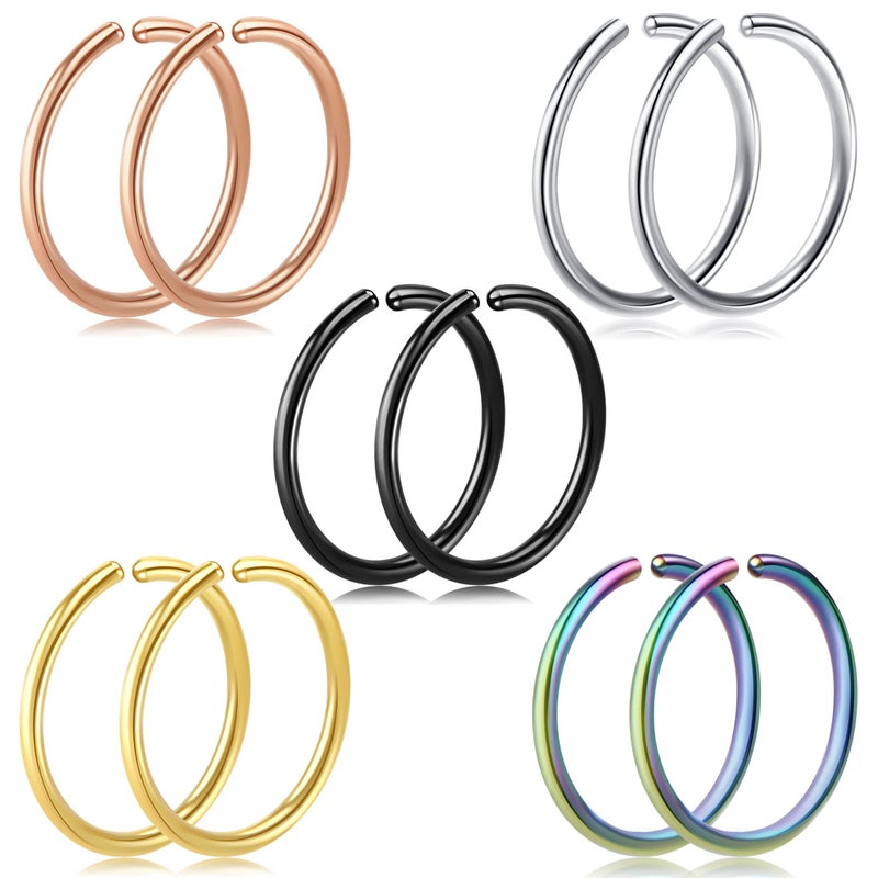 VELCARE SkullParty Zifoan 5 pairs Nose Rings Hoop 20 Gauge Non Piercing Stainless Steel Clip-on Fake Nose Ring Body Jewelry (10PCS Inner Diameter: 5/16 (8mm)) - Image 2